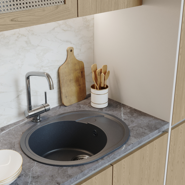 Кухонные мойки, Мойка ML-GM17 овальная с крылом, 580*470*180мм NEW*