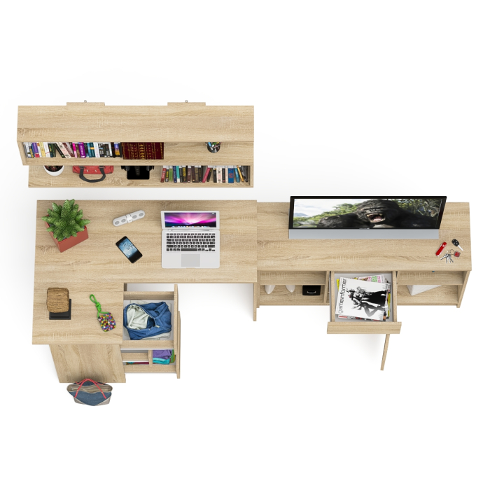 Домашние кабинеты, Стол компьютерный Мори угловой левый с полкой навесной и тумбой МТВ1204.1