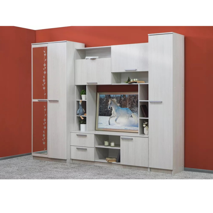 Стенки для гостиной, Стенка в гостиную Флора, ясень белый