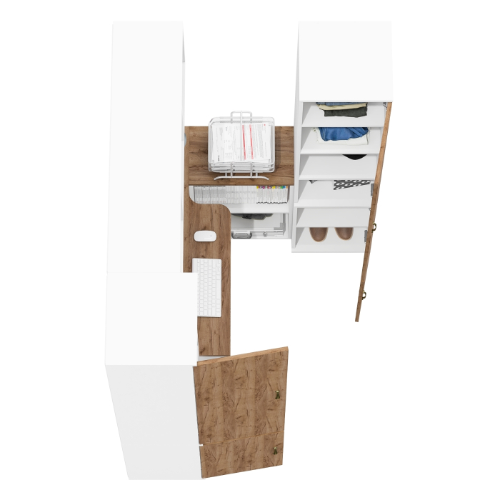 Домашние кабинеты, Два пенала для книг и бумаг и документов Лидер-8 со столом с настенной полкой для бумаг