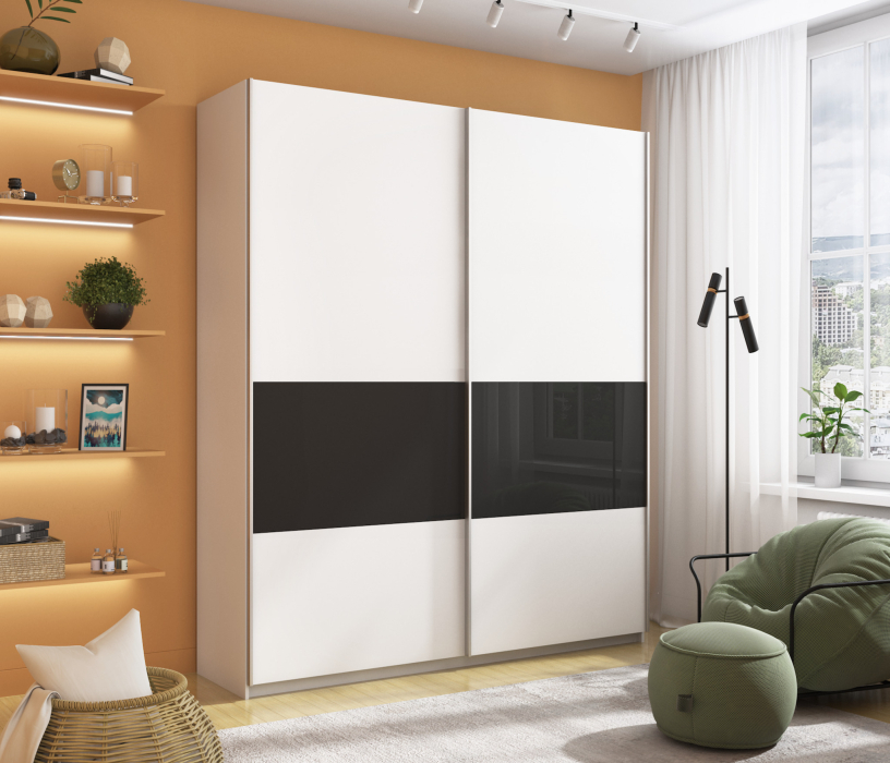 Шкафы-купе 2-х дверные, Шкаф-купе Прайм ДСП/Стекло черное, 220х57х230