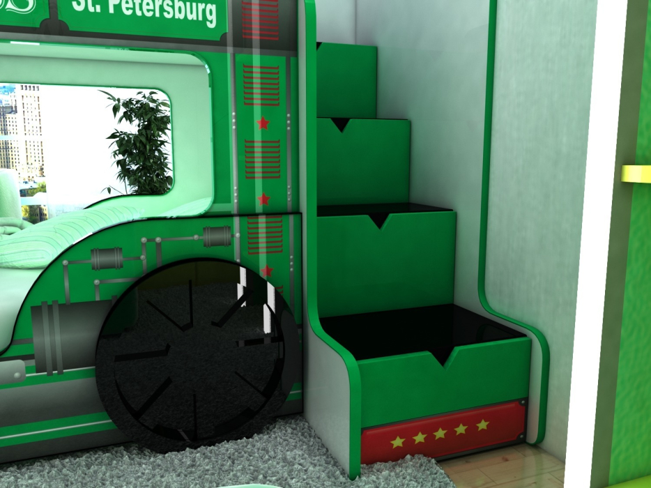 Кровати двухъярусные, Кровать Паровоз 2-х ярусная 