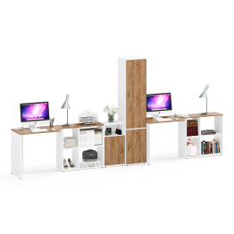 Два рабочих стола для двоих человек Лидер-8 с пеналом для бумаг и тумбой с нишей