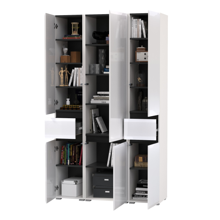 Шкафы распашные, Стенка из шкафов Сидней из двух шкафов с ящиком и одного шкафа-витрины