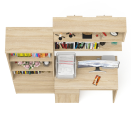 Рабочее место из стола компьютерного МС-1 левый со стеллажоми и настенной полкой Мори