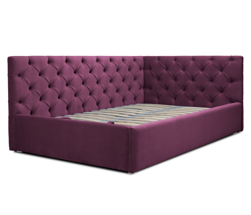 Мягкая кровать, Кровать с мягким изголовьем угловая Оливия 1400 с подъемным механизмом, микровелюр