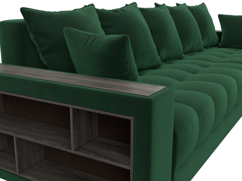 Диваны угловые в гостиную, Диван угловой с декором и полкой Лига-050 НПБ, велюр SEVEN