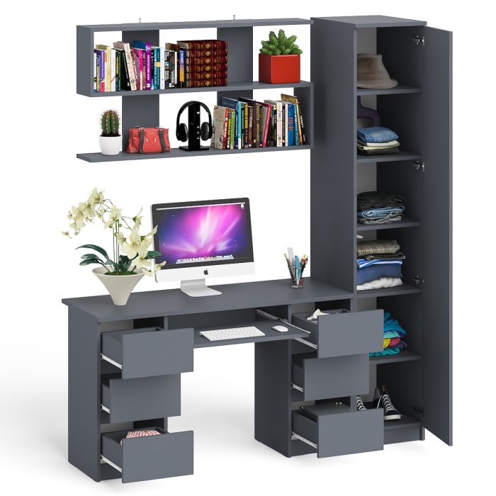 Домашние кабинеты, Компьютерный стол МС-2 с верхней полкой и пеналом для вещей Мори