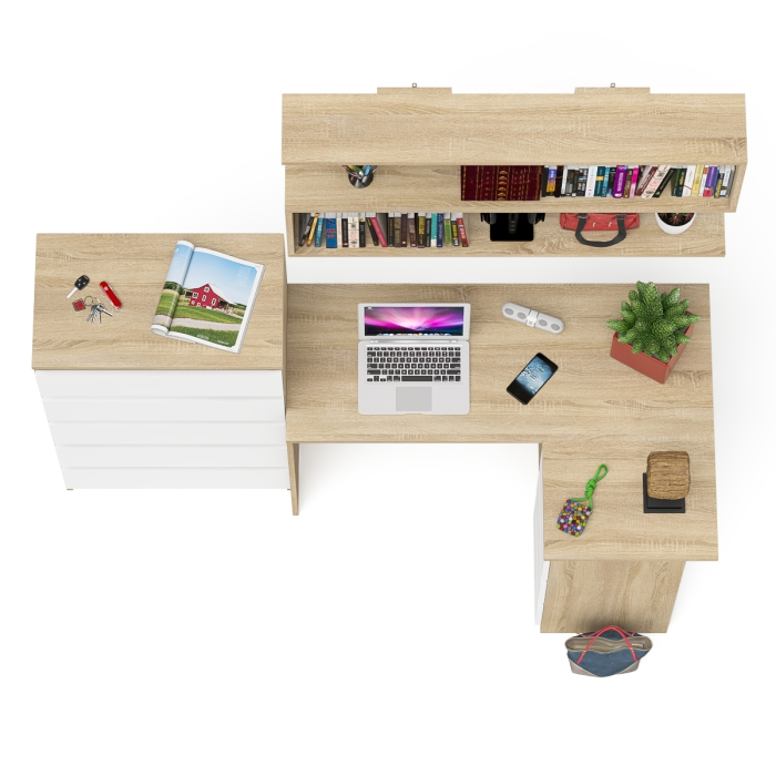 Домашние кабинеты, Комод Мори МК700.5 со столом компьютерным угловым МС-16 правым и открытой полкой 1200