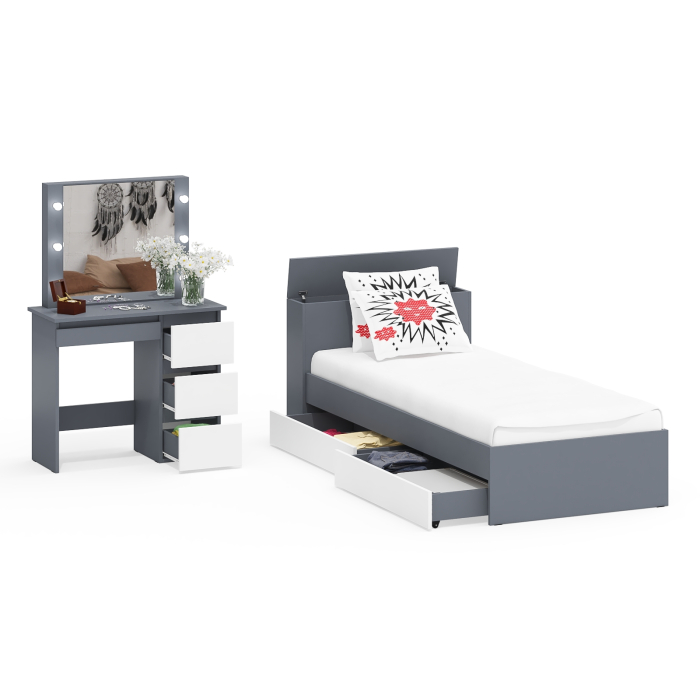 Спальные гарнитуры, Кровать с ящиками Ксения 900 и столик косметический с подсветкой Сура