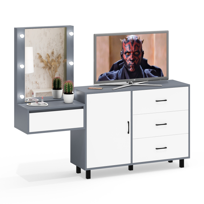 Туалетные столики, Комод с дверками и ящиками 122-1204 и косметический столик навесной с подсветкой