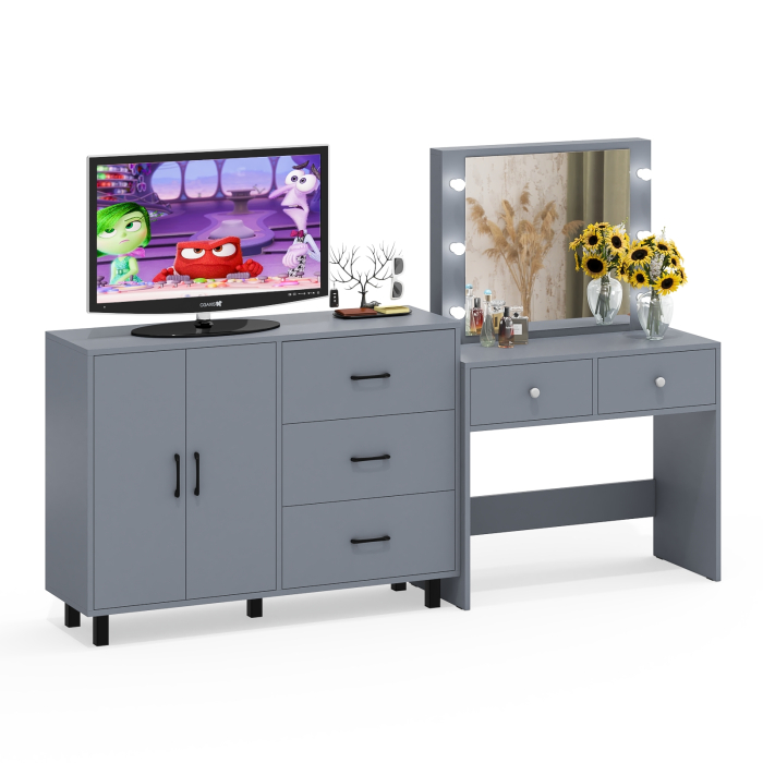 С зеркалом, Комод 123-1204 и косметический столик с подсветкой СТ-5