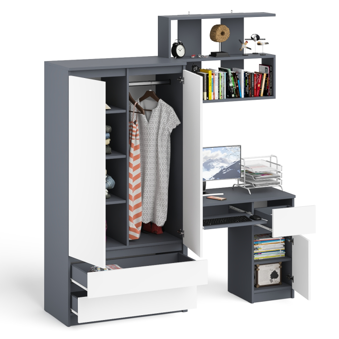 Домашние кабинеты, Стол компьютерный с ящиком МС-1 правый с навесной полкой и шкаф-комод МШ900.1 Мори