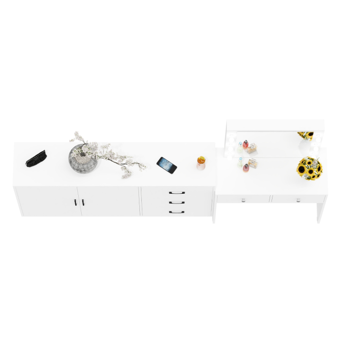 С зеркалом, Косметический столик с подсветкой СТ-5 в комплекте с комодом 123-1604