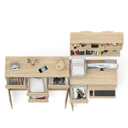 Навесная полка 900 Мори со столом компьютерным МС-1 левый и комодом МК1200.4