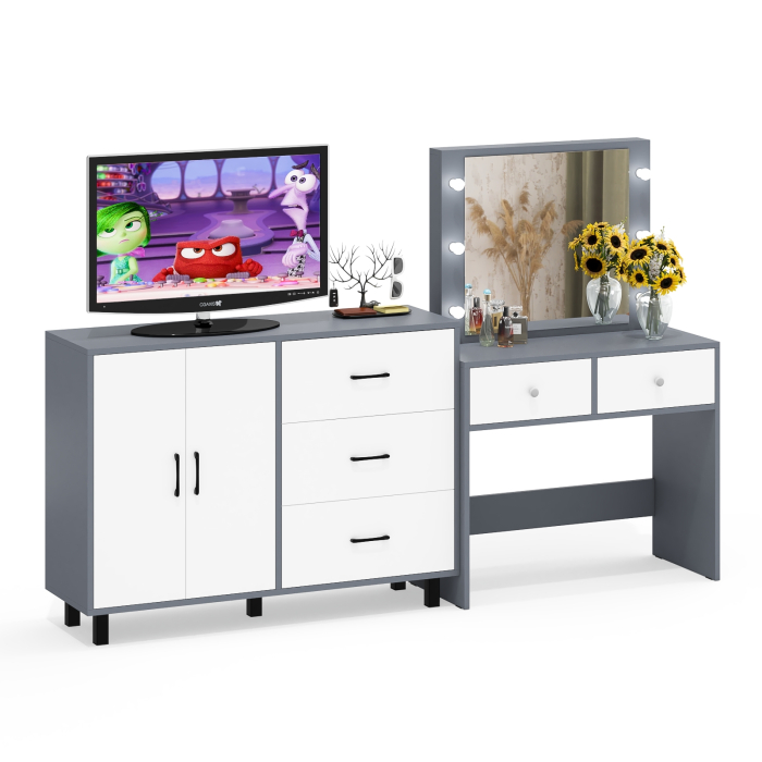 С зеркалом, Комод 123-1204 и косметический столик с подсветкой СТ-5