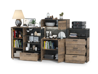 Комод с ящиком Трувор и дверкой с комодом с витриной с подсветкой и комод с тремя ящиками