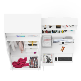 Стол однотумбовый Мори МС-1 левый с полкой навесной и комодом-шкафом с антресолью