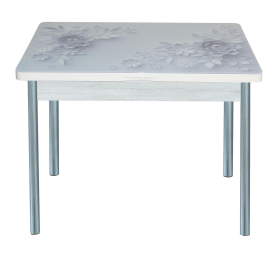 Симпл стол обеденный фотопечать опора круглая серебристый металлик