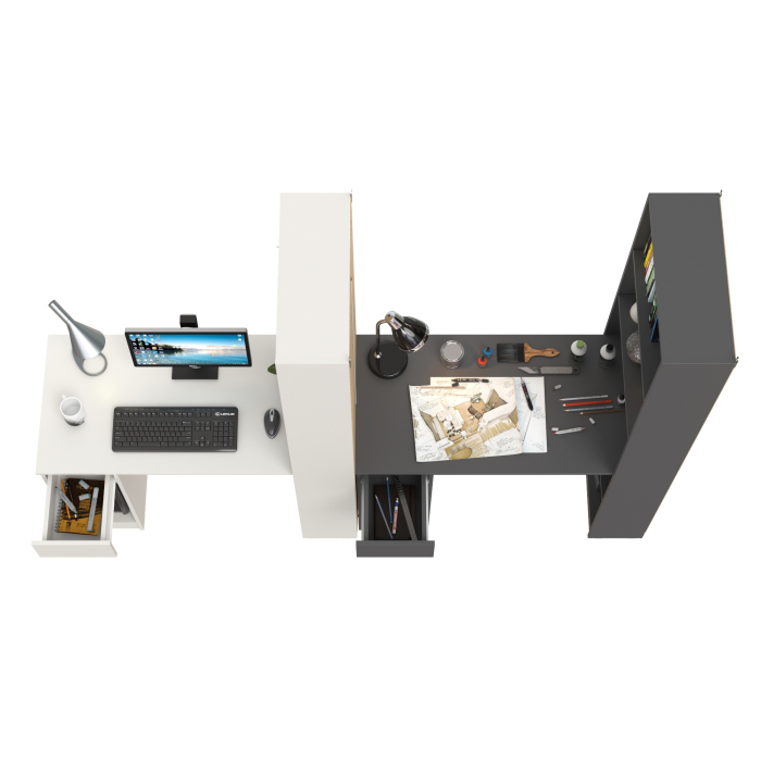 Прямые компьютерные столы, Два письменных стола Лайт 10.01 со шкафом с полками