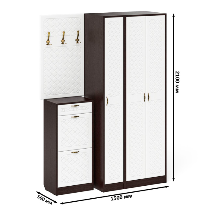 Прихожие, Мебель в прихожую П-6 компоновка № 50 фрезеровка ромб