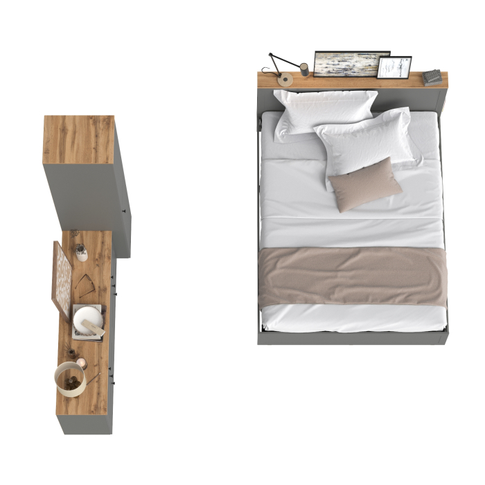 Спальные гарнитуры, Бельевой шкаф-пенал Остин с кроватью с основанием и комодом на 6-ть ящиков