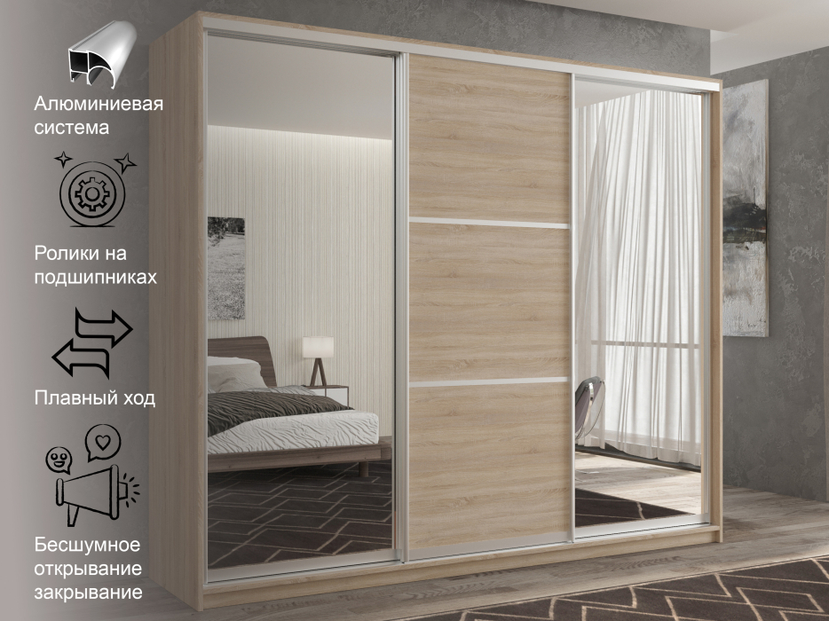 Шкафы-купе 3-х дверные, Шкаф-купе 3х дверный Кааппи 3 210х45