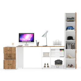 Тумбочка с выдвижными ящиками и письменный стол Лидер-8 с узким шкафом пять полок 22Б