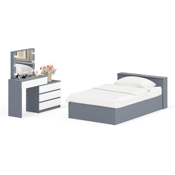 Спальные гарнитуры, Столик туалетный с лампочками 110 с полутораспальной кроватью с ящиками Ксения 1200