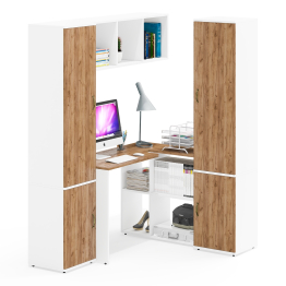 Два пенала для книг и бумаг и документов Лидер-8 со столом с настенной полкой для бумаг