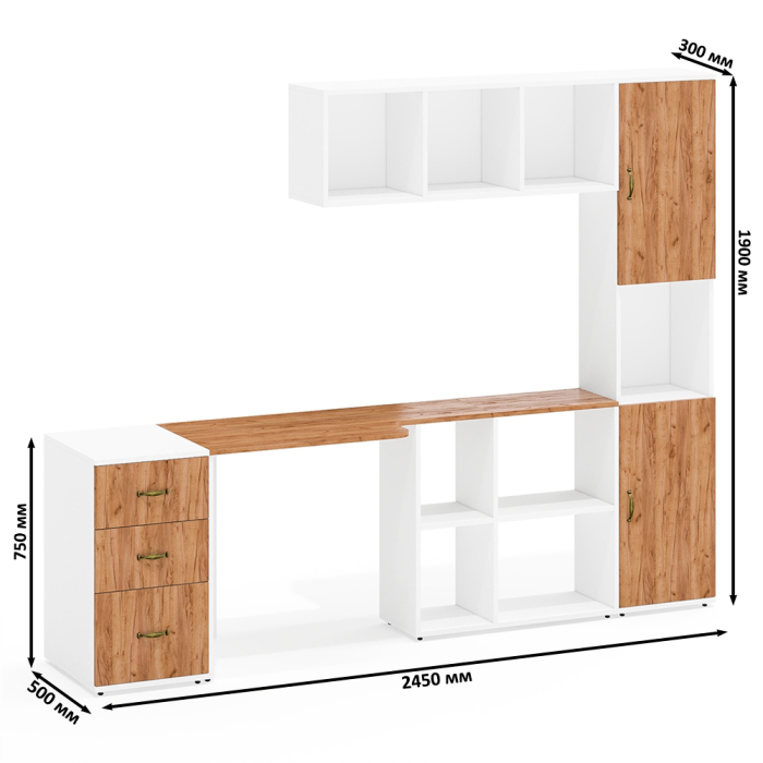 Домашние кабинеты, Мебель в рабочий кабинет Лидер-8 из стола с полкой и пенала с тумбой с ящиками