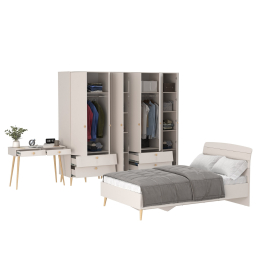 Два платяных шкафа для одежды со столиком и кроватью Афина 1200