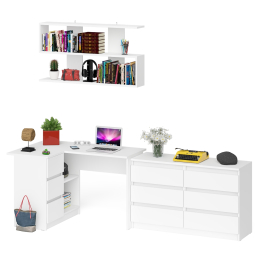 Стол компьютерный угловой МС-16 левый Мори с полкой для книг и широким комодом