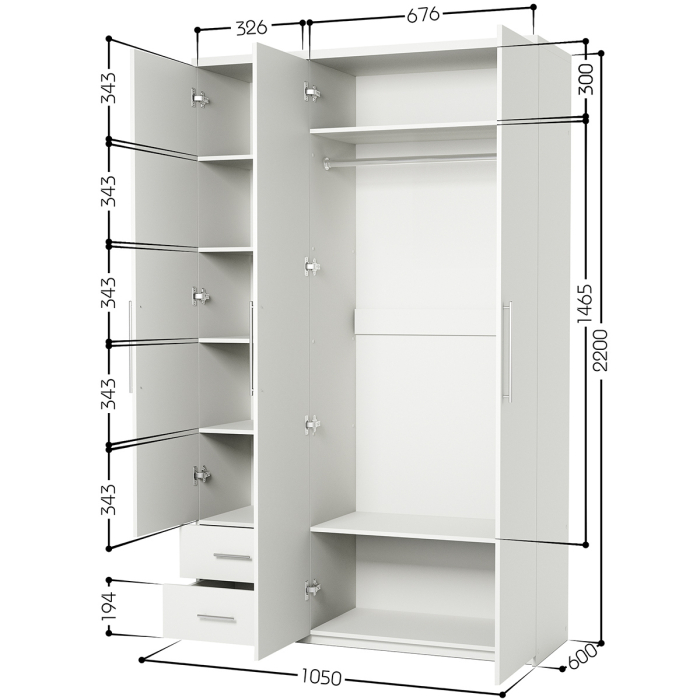 Для одежды, Шкаф трехдверный с зеркалом Комфорт МКЯ-32/1 105х60