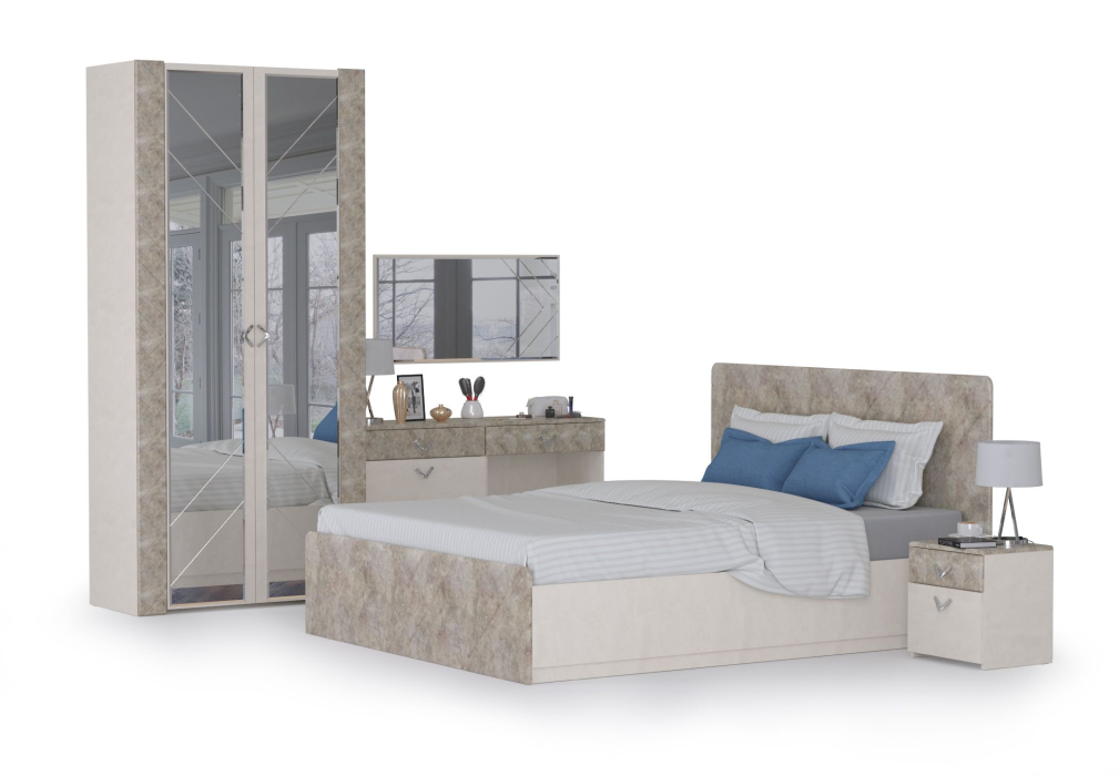 Модульные cпальни, Спальня Амели № 8 шёлковый камень/бетон чикаго беж, 6 предметов мебели