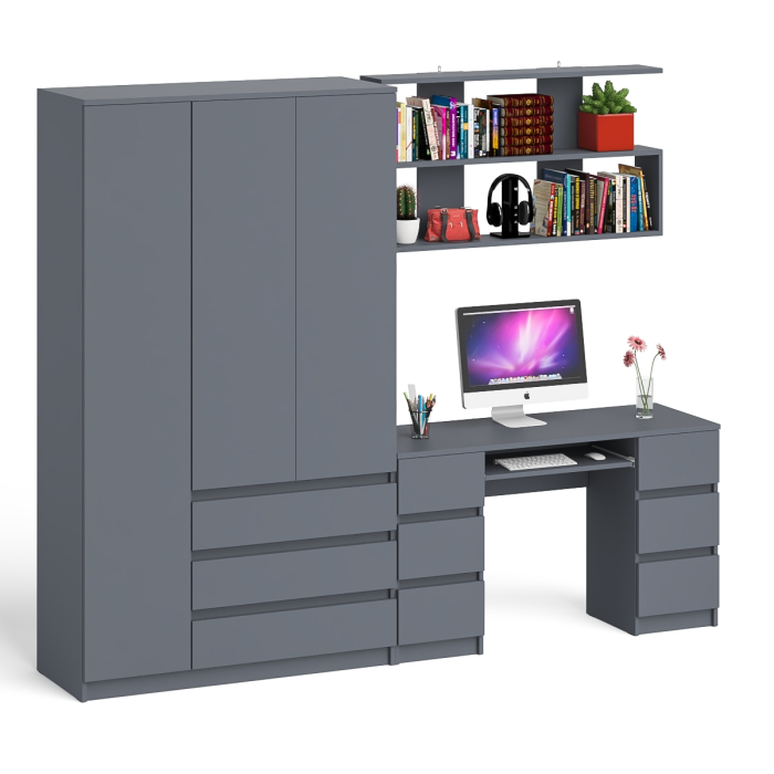 Домашние кабинеты, Шкаф-комод трёхдверный Мори МШ1200.1 с письменным столом и открытой книжной полкой