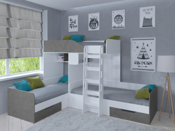 Кровать двухъярусная Трио Белый