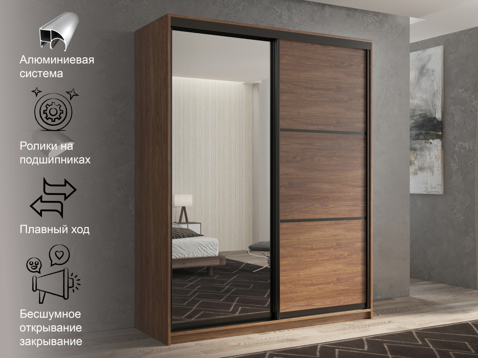 Шкафы-купе 2-х дверные, Шкаф-купе 2х дверный Кааппи 2 140х45