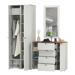 Два шкаф-пенала с полками для прихожей Остин и комод с настенным зеркалом