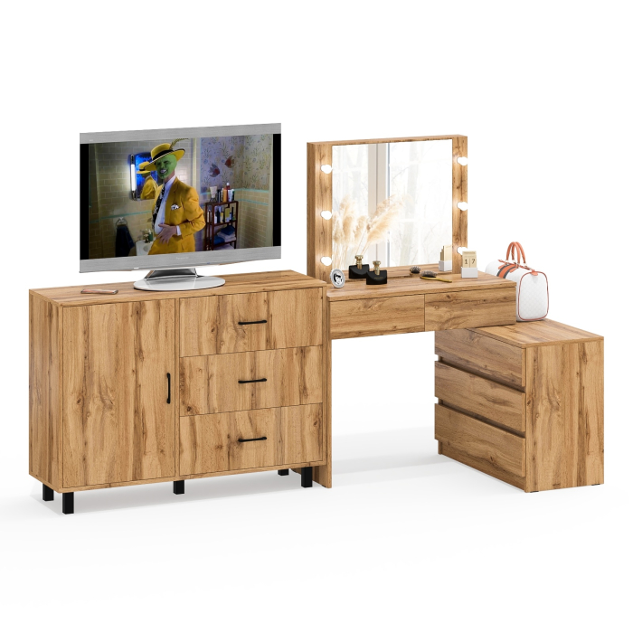 Туалетные столики, Угловой туалетный столик с подсветкой 110 и тумба-комод дверка и 3 ящика 122-1204