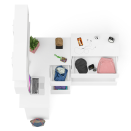 Книжная навесная полка Мори с угловым компьютерным столом МС-16 правым и комодом Мори МК800.4