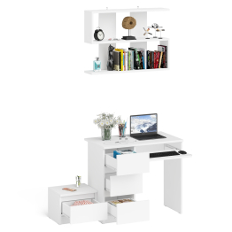 Стол компьютерный три ящика МС-6 левый с тумбочкой ТМП400 и навесной полкой 900 Мори