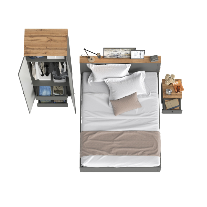 Спальные гарнитуры, Шкаф для одежды двухдверный Остин с кроватью с ортопедом и прикроватной тумбочкой