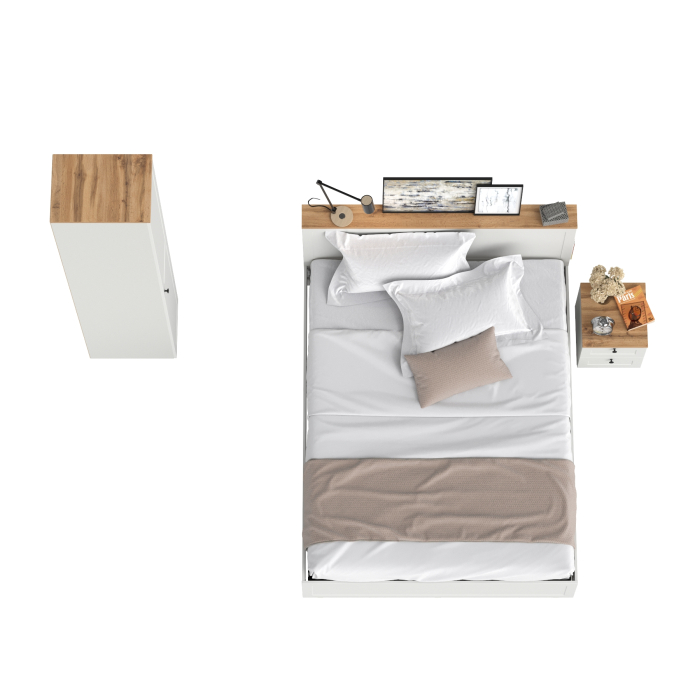 Спальные гарнитуры, Кровать двуспальная Остин с ортопедом и платяной шкаф-пенал с тумбой прикроватной