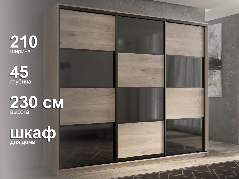 Шкафы-купе 3-х дверные, Шкаф-купе 3х дверный Кааппи 13 210х45