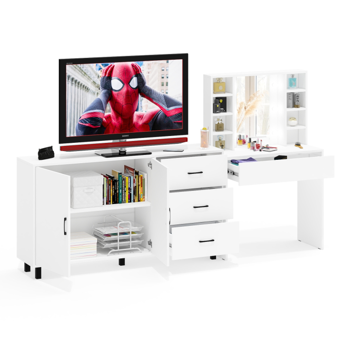 С зеркалом, Косметический cтол с подсветкой и ящиком 115 и комод 123-1604