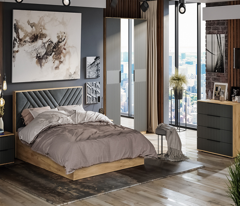 Спальные гарнитуры, Хилтон спальный гарнитур №1 (дуб крафт золотой/графит матовый)