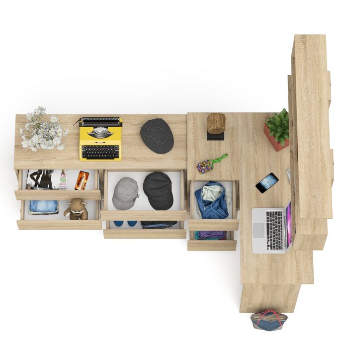 Домашние кабинеты, Стол компьютерный угловой МС-16 левый Мори с полкой для книг и широким комодом