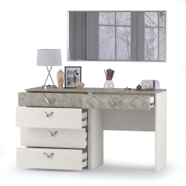 Стол туалетный с комодом и зеркалом Амели 13.106+12.48+Зерк шёлковый камень/бетон чикаго беж