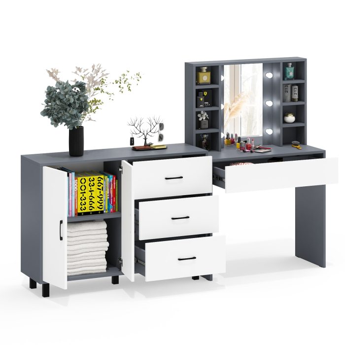 С зеркалом, Туалетный столик с подсветкой 115 и тумба-комод 123-1204